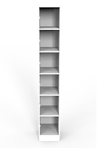 Interior of Laminate Model F locker. Contains six compartments.