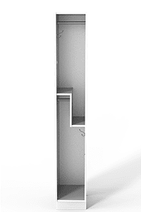 Interior of Laminate Model Z locker. Contains two compartments divided by a "z" shaped shelve.